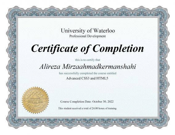 Certificate - waterloo - CSS & HTML5